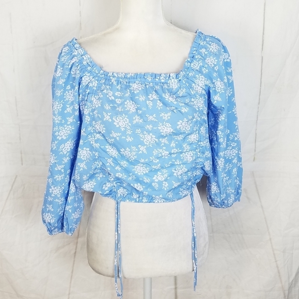 Speed limit mph blue white off shoulder crop top